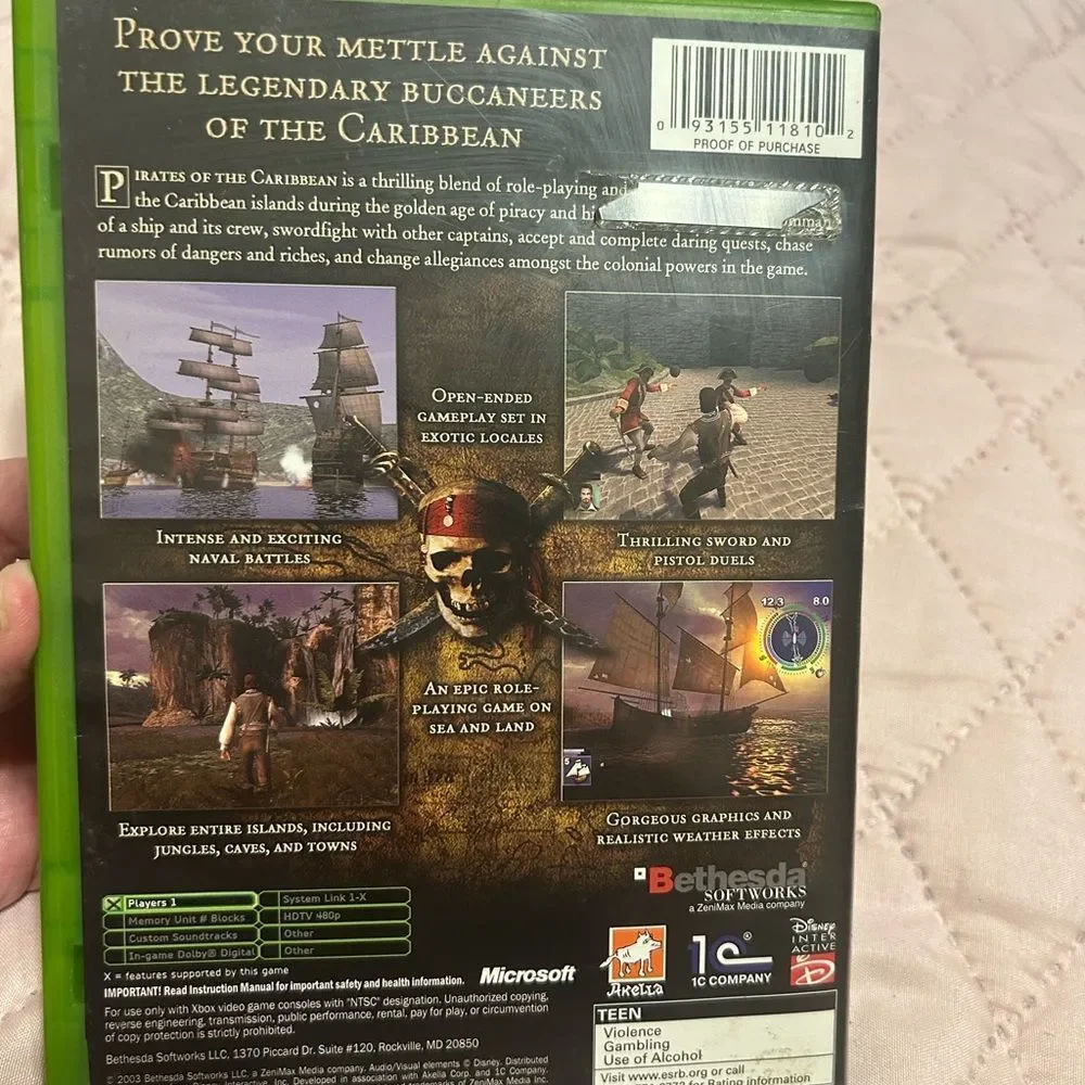 Green Xbox Video Game Case for Pirates of the Caribbean